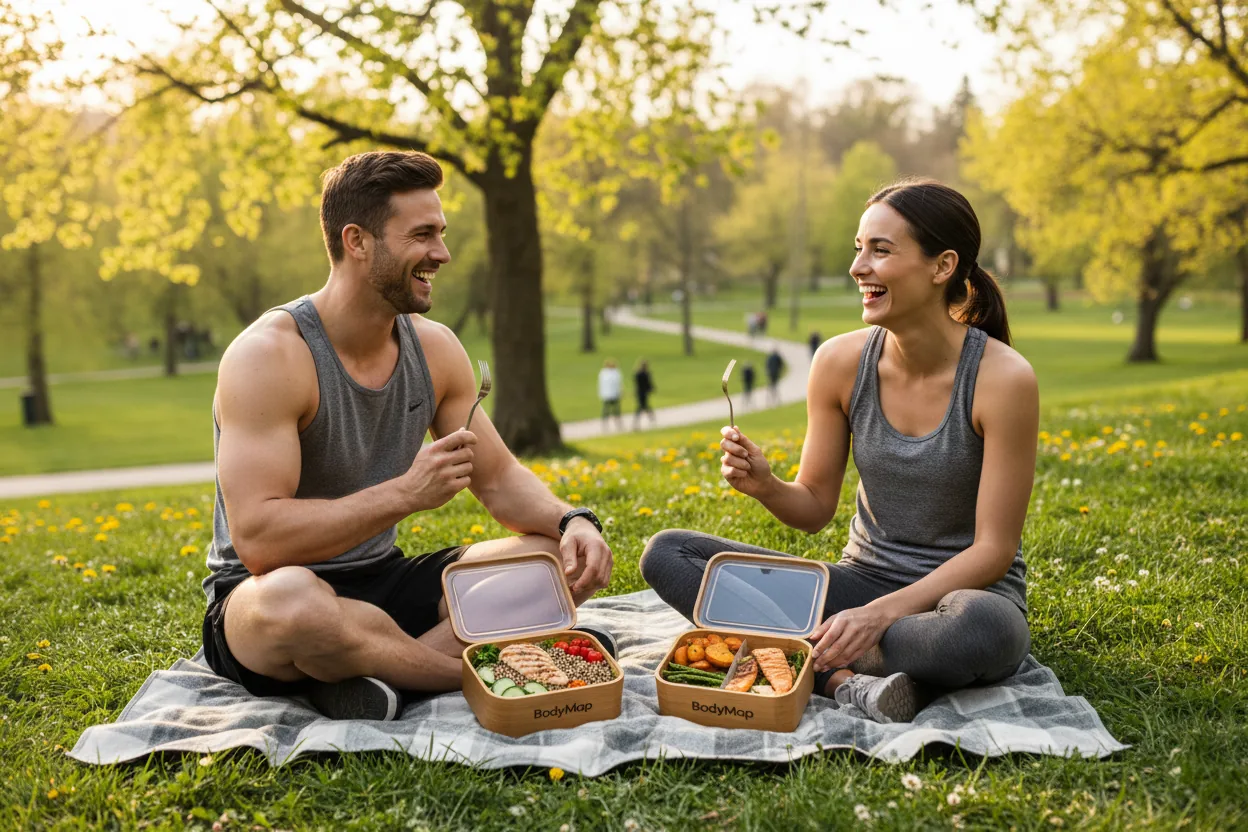 Couple in park with BodyMap meals